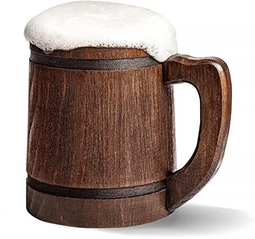20 oz Handmade Root Beer Stein 600 ml - Flagon Metal Mugs with Handle Medevil - Wood Viking Renissance Thousand Beers Tankard Fantasy Ring Keg Mug - Vaso Cervecero Pirata Metal Wooden Cup
