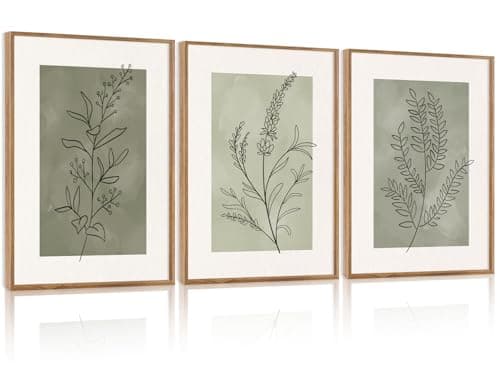 CHDITB Botanical Sage Leaf Framed Canvas Wall Art Set Of 3 Minimalist Wall Decor Boho Nature Floral Greenery Wall Painting Neutral Botanical Plant Art Prints For Dining Room Bedroom Decor 12X16