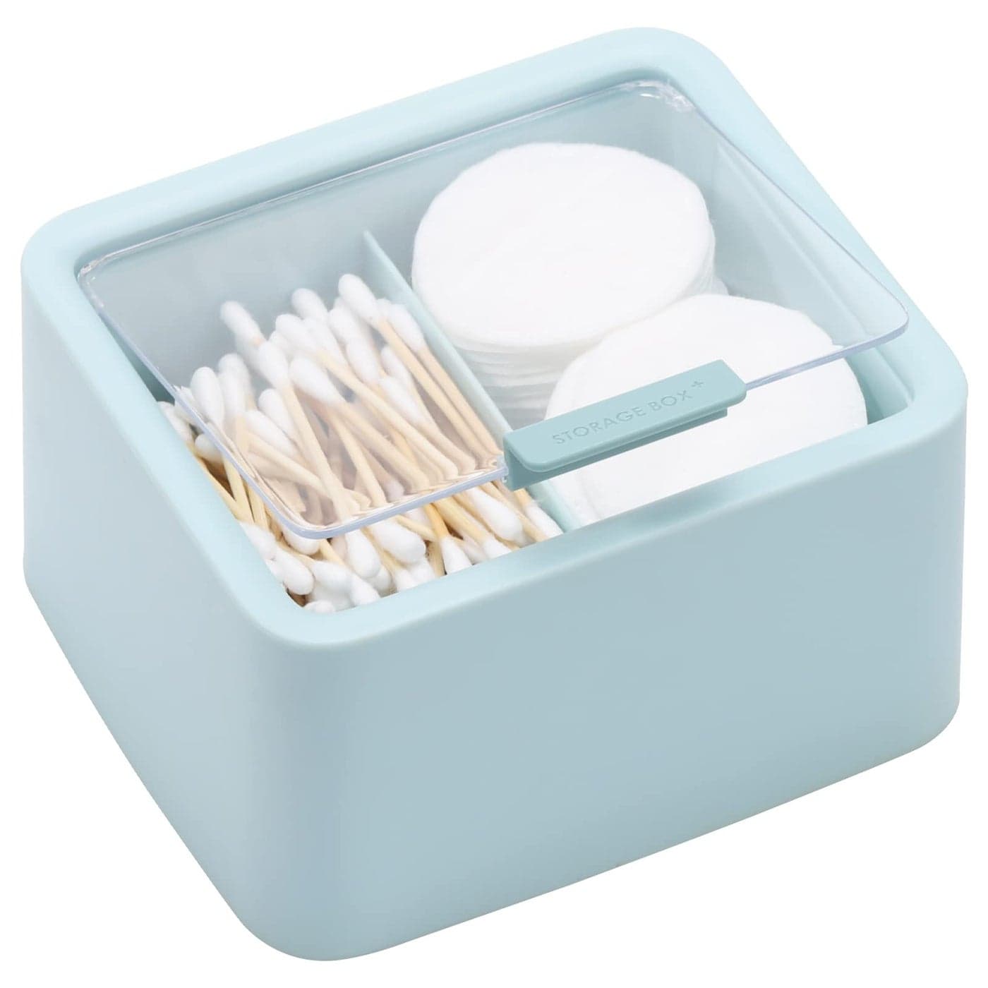 Tecbeauty Large Qtips Holder 2 Grids Cotton Swabs Dispenser Bathroom Organizer Cotton Balls Cotton Pads Storage Canisters Hinged Lids Blue