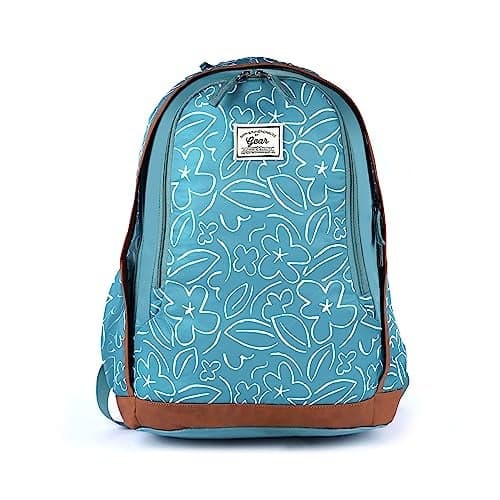 Gear Triumph Floral 32 L Water Resistant 4 Compartment Backpack with Rain Cover/School Bag/College Bag/Daypack/Casual Backack for Girls/Women (Blue-Tan)