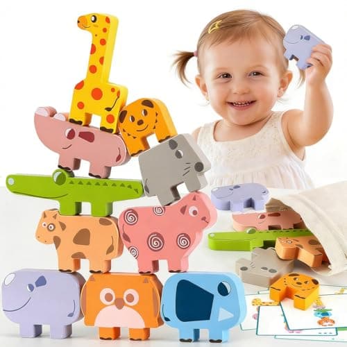 Montessori Toys for 2 3 4 Year Old Boys Girls Wooden Animal Stacking Blocks for Toddlers 13 Building Blocks Game Stacking Sorting Toys Ages 24 Toddler Birthday Gifts