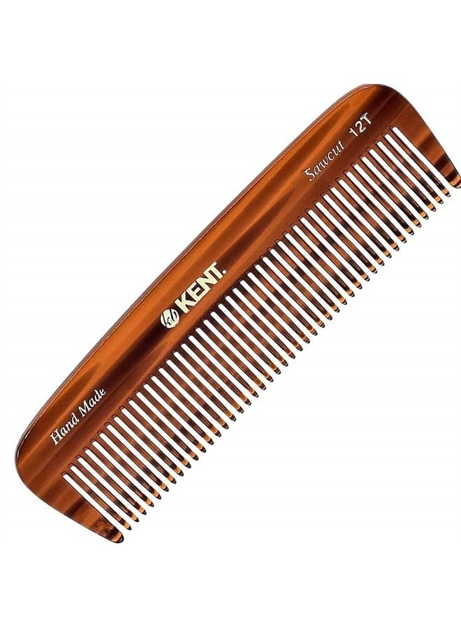 Kent 12T Wide Tooth Comb Hair Detangling Comb - Handmade Wide Tooth Pocket Comb for Thick, Curly, and Wavy Hair, Large Tooth Comb Hair Detangler Comb for Grooming Hair, Beard, and Mustache - Saw-Cut a