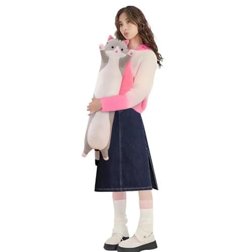 shangman Lovely Plush Cat Doll Cute Cartoon Soft Stuffed Kitten Long Throw Sleeping Pillow Toy Gift for Kids Girlfriend Multiple Size Grey70cm275in