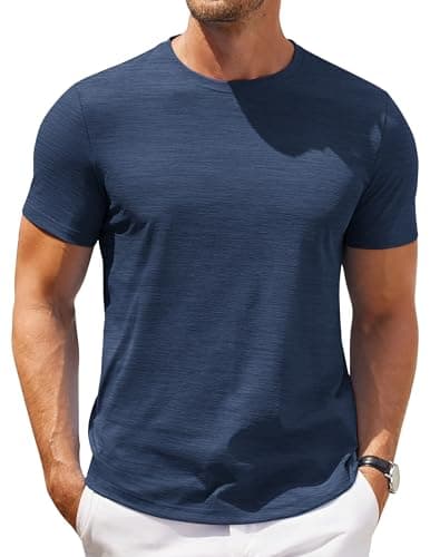 COOFANDY Mens Casual T Shirts Short Sleeve Cotton Tee Shirts Hipster Hip Hop Longline T-Shirt Navy Blue