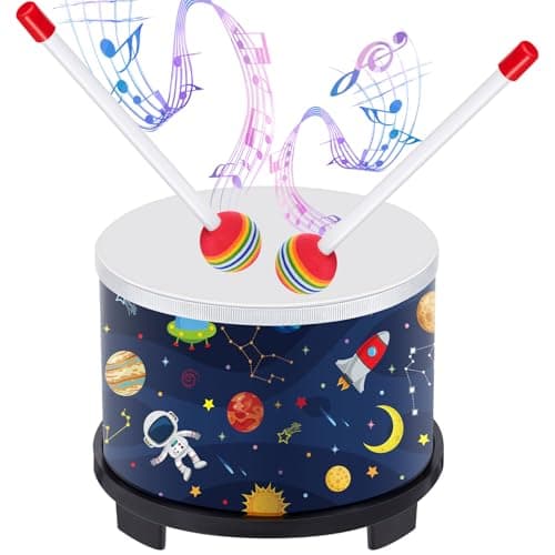 Boao Floor Tom Drum for Kids 8 W x 65 H Wooden Percussion Instrument Music Drum with 2 Rainbow Mallets Astronaut Educational Toys for Baby Children Toddler Boy Girl Birthday Gift