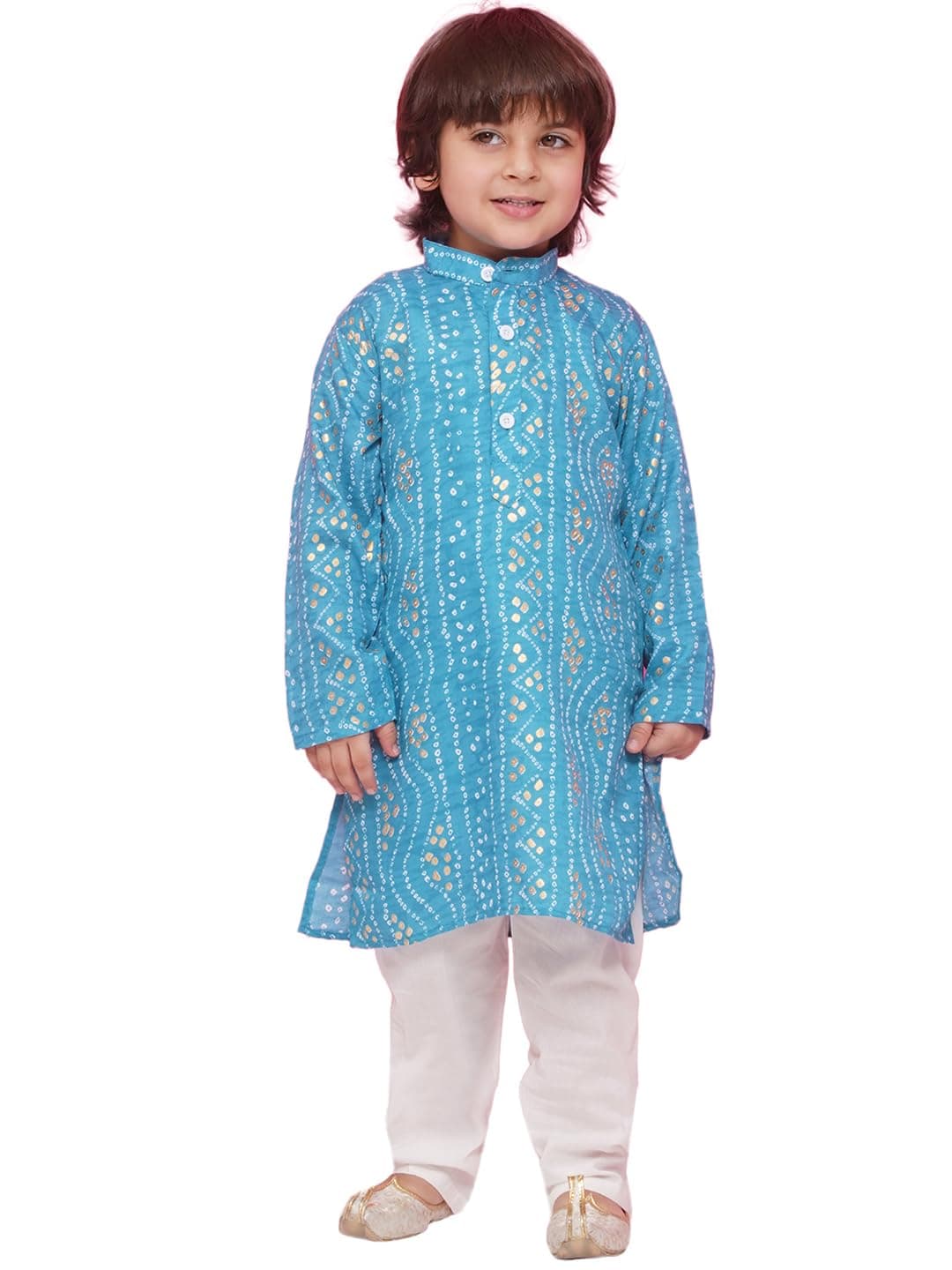 AJ DEZINES Kids Ethnic Wear Cotton Bandhani Sea Blue Kurta Pyjama Set for Boys (1247-C-BLUE-1)