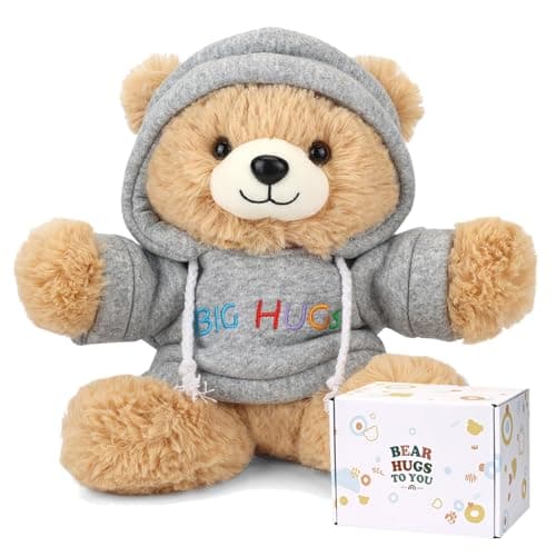 Osacoe Big Hugs Teddy Bear Stuffed Animal with Gift Box Removable Hoodie for Comfort and Love for Kids Women Men in Tough Time Get Well Soon Gifts Basket with Beautiful Gift Greeting Card