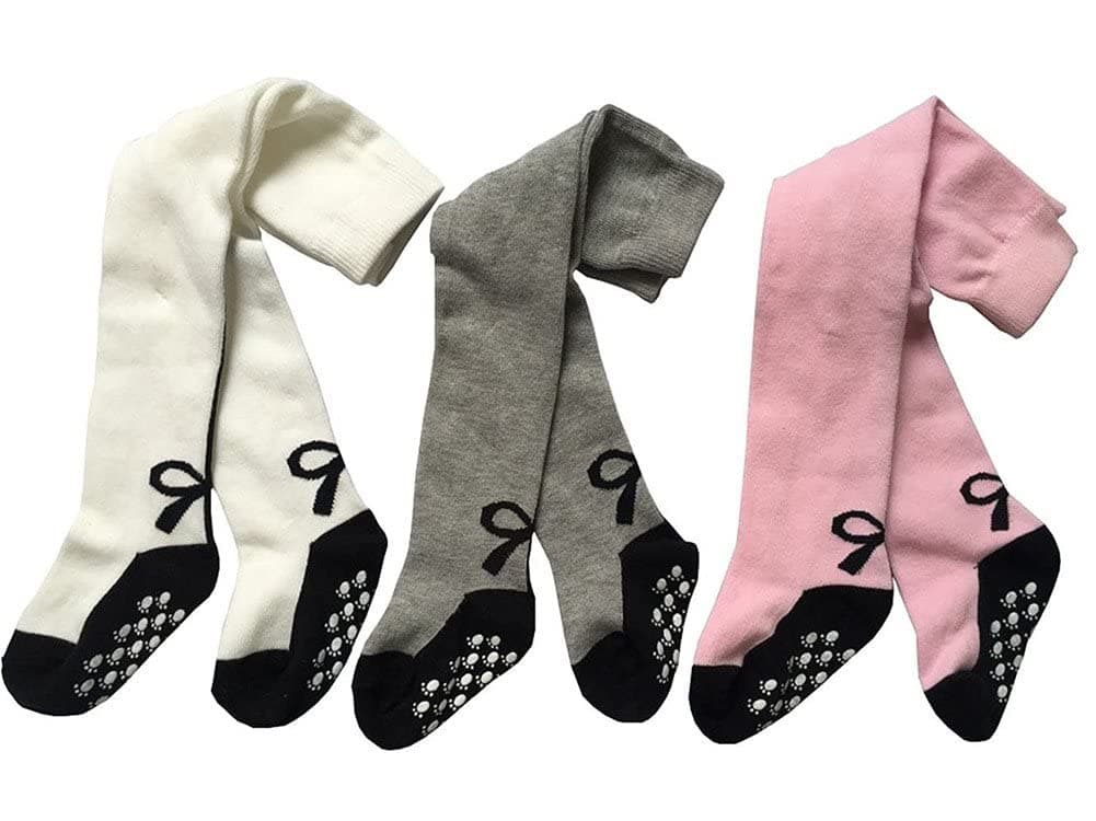 Toptim Baby Girl's Tights Stockings Non-skid Toddler Leggings Pants (white Gray Pink, 6-12M)