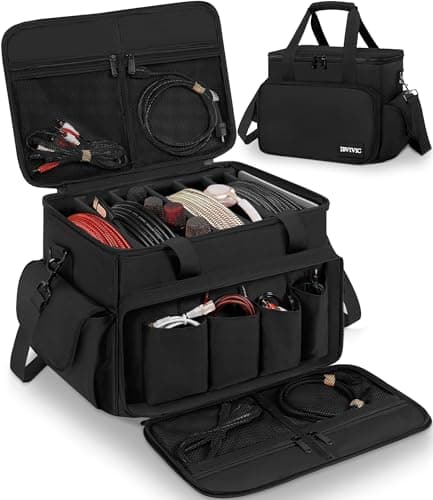 IBVIVIC DJ Cable File Bag with 6 Detachable Dividers High Capacity Gig Cable Bag for CordsDJ GearSound Instrument and Accessories Black