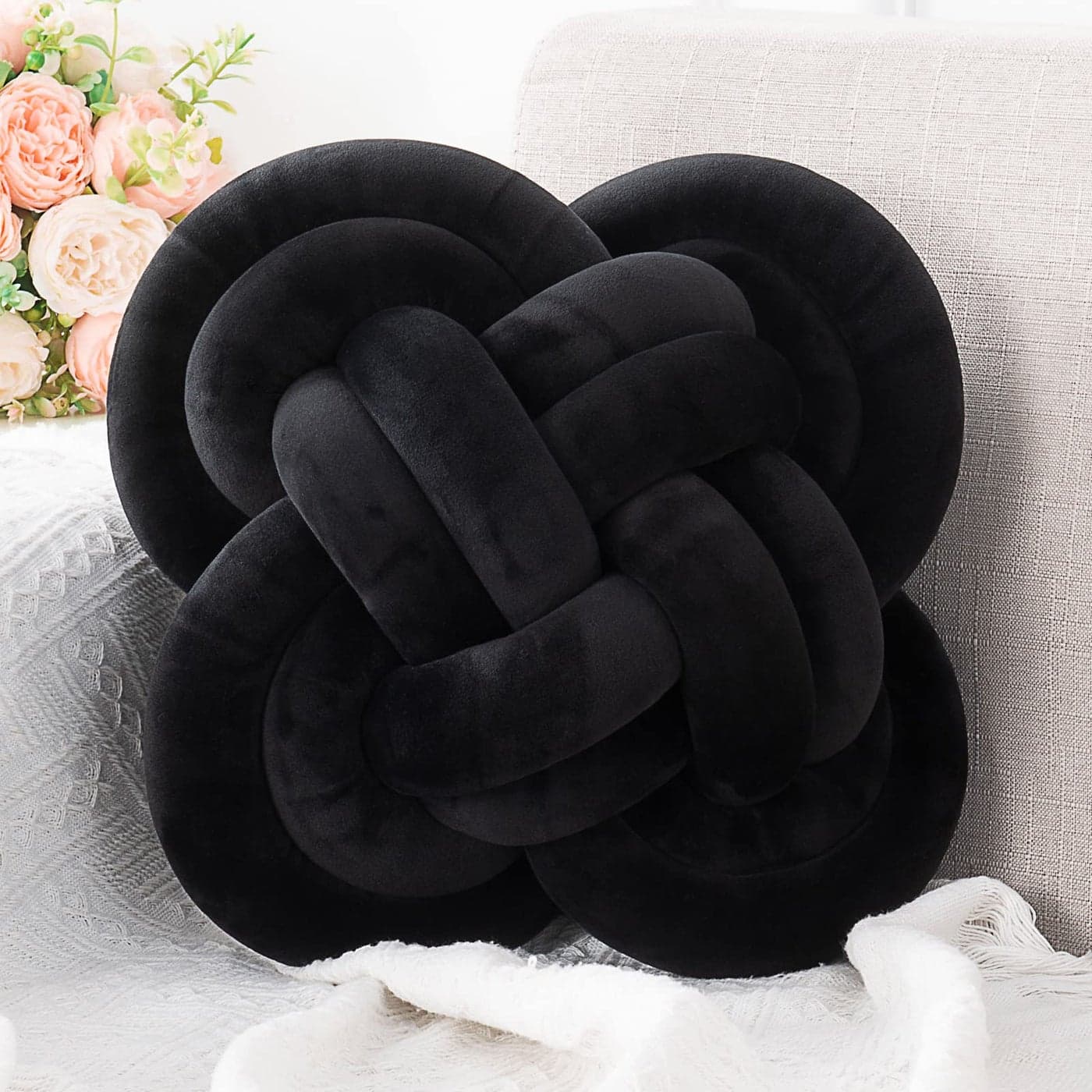 Xiashrk Knot Pillow Decorative Throw Pillows with Soft Plush for Couch 12 Knotted Pillows Black Dorm Room Decor Knot Pillow Ball Decorative Cushion for Bed Living Room
