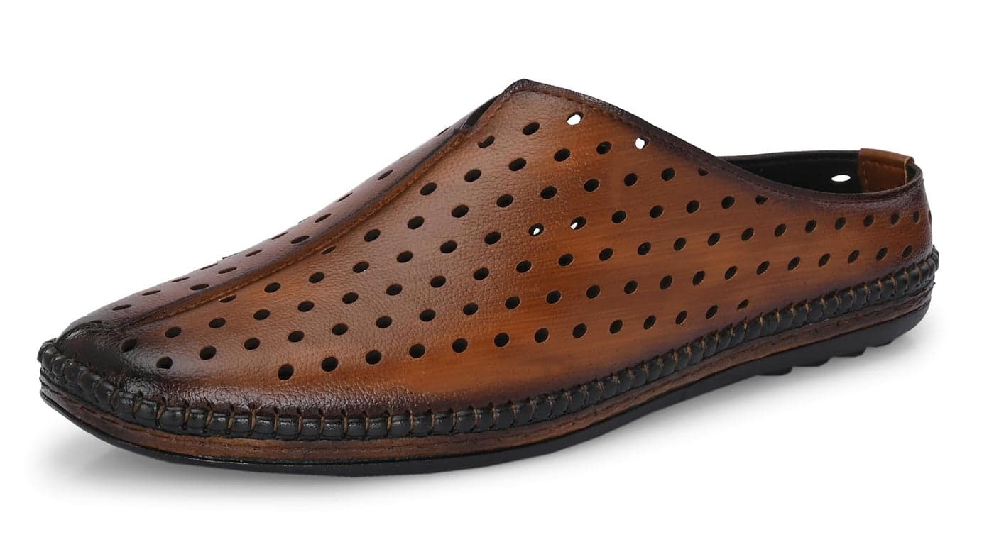 Server Loafers for Men | Mules Clogs Open Back Loafers | Party Ethnic Wear Shoes | Men's Casual Shoes | Comfortable Fashion Shoe with TPR Sole Tan