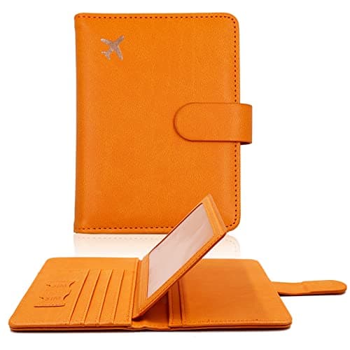 Melsbrinna Rfid Passport Holder for Travel women/Men, Cute Passport Wallet Rfid Blocking Card Slots, Rfid Passport Cover/CaseTravel Wallet, Passport Book Holder (1, Orange)