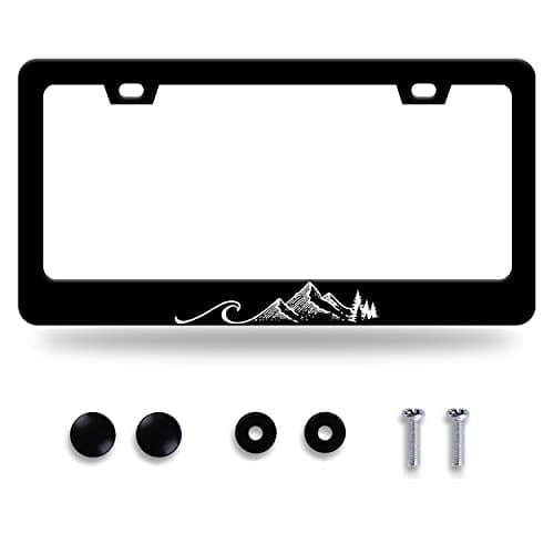 Waves License Plate Frame Ocean Wave Mountains License Plate Stainless Steel Parts Funny License Plate Decorative with Screws Size 123 x 63
