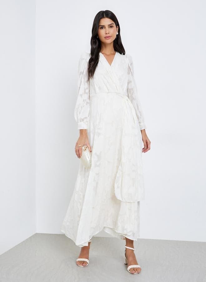 Styli All-Lace Balloon Sleeves Wrap Maxi Dress — M