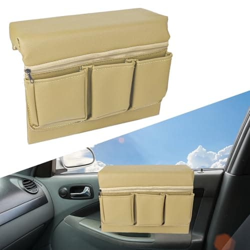 wuyaoyao Car Window Armrest Storage Box Leather Automotive Door Side Storage Bag Elbow Rest Pad Multifunctional Vehicle Door Arm Rest Pad with Pockets Universal Interior Car Accessories Beige