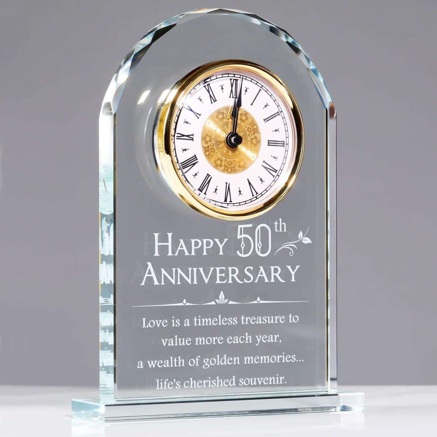 YWHL 50th Wedding Anniversary Quartz Clock Gifts for Parents 50 Years Golden for Couple Happy 50th Anniversary Decoration Gift for Her Him Battery not Included