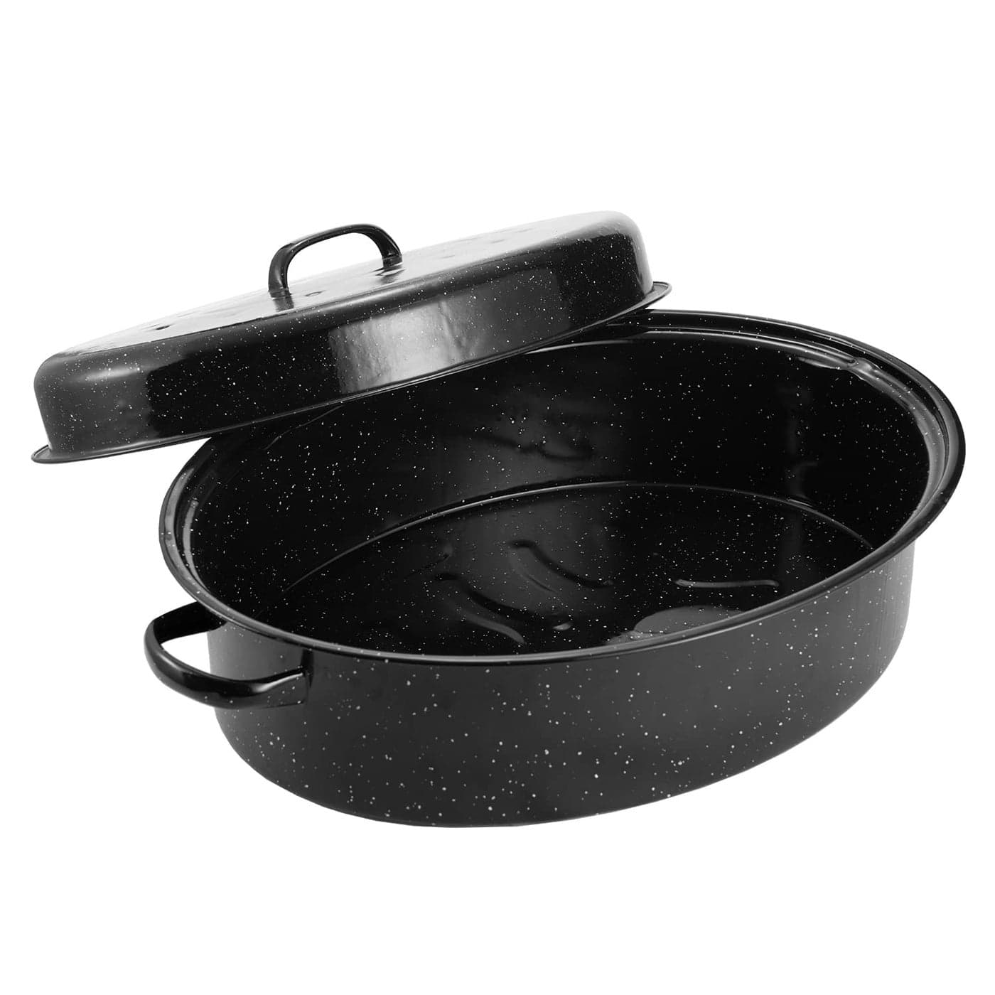 Granite Roasting Pan 18 Enameled Roasting Pan with Domed Lid Oval Turkey Roaster Pot Broiler Pan Great for Turkey Chicken Lamb Vegetable Dishwasher Safe Cookware Fit for 18Lb Turkey by Kendane