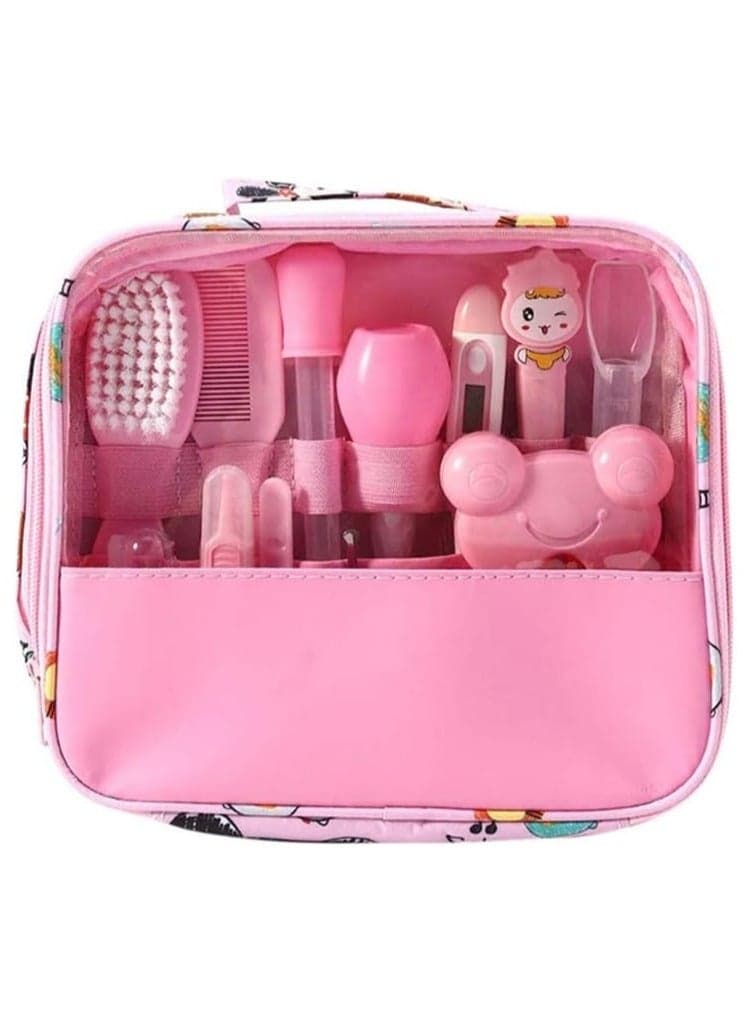 Baby Care Kit 13pcs-Set Newborn Grooming Set Essential Healthcare Accessories for Travelling Home Use with Carry Bag,Newborn Gift - Pink