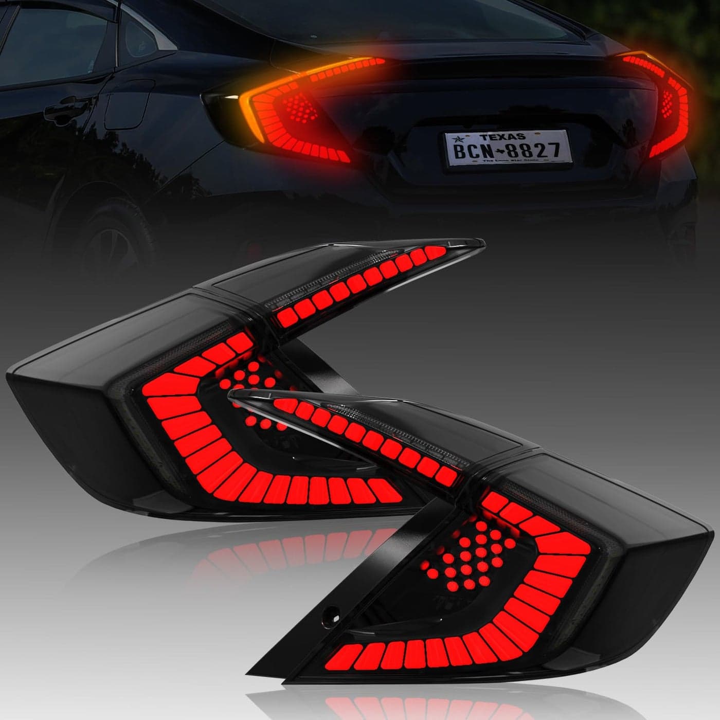LED Tail Lights for Honda Civic 10th Gen Sedan 20162021Rear Tail Lamps Assembly with Starting AnimatedOne Pair Sequential LED Turn SignalSmokedNot Fit Hatchback Type R