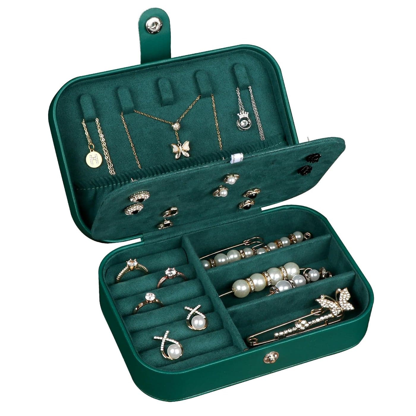 Hatori Travel Jewelry Box PU Leather Small Jewelry Organizer for Women Girls Portable Mini Travel Case Display Storage Holder Boxes for Stud Earrings Rings Necklaces Bracelets Ink Green