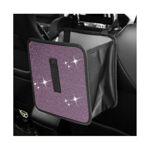 FSTURIOS Car Trash Can Bling Rhinestone Crystal Waterproof Hanging Garbage Bag for Car Interior Oxford Leakproof Foldable Waste Organizer Trash Bin Universal for Most Vehicles Light Pink