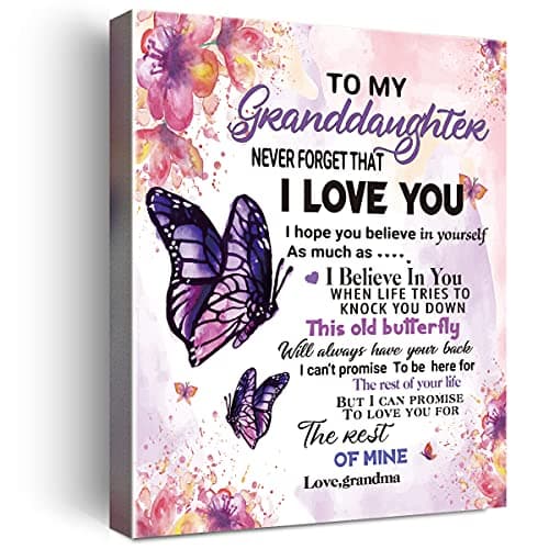 To My Granddaughter Saying-Hangable Canvas Poem Prints Framed Poster Wall Art for Granddaughter from Grandma-Meaningful Granddaughter Gifts,Granddaughter Home Bedroom Living Room Wall Decor- I Love