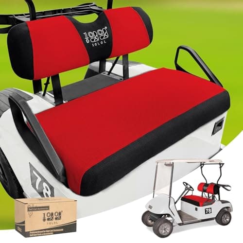 10L0L Golf Cart Seat Covers Kit - Universal Fit for EZGO TXT/RXV Front Seats | Breathable Mesh Fabric | Easy Installation | Red & Black (No Staples Required)
