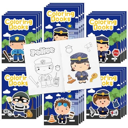 JAPBOR Police Coloring Books for Kids 24PCS Mini Policemen Color Book Bulk Party Favors Police Themed Small Colouring Pages for Birthday Gifts Classroom Drawing Painting Games Goodie Bag Filler