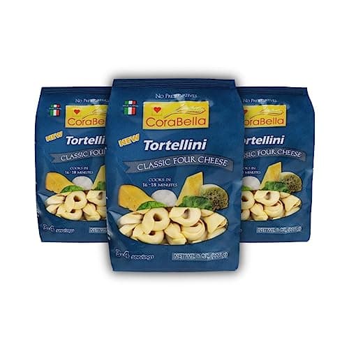 Corabella Four Cheese Tortellini Pasta, Non GMO | Classic Four Pure Cheese | No Preservatives - Premium Ingredients Italian Flavor - Made In Italy - 8-oz (Pack of 3)