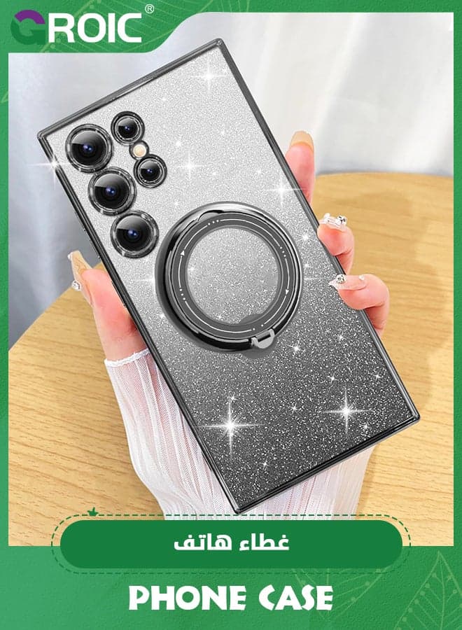 For Samsung Galaxy S24 Ultra Case with Magnetic Kickstand,Soft Cute Luxury Plating Bling Gradient Glitter Phone Shell,Compatible with MagSafe Clear Shockproof Back Cover for Galaxy S24 Ultra 6.8''
