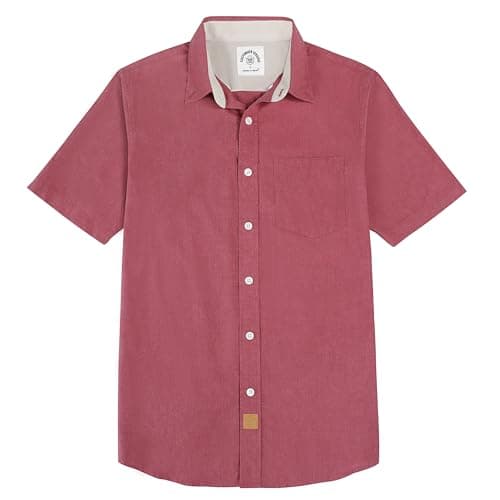 Dubinik® Mens Short Sleeve Button Down Shirts 100% Cotton Plaid Men's Casual Button-Down Shirts with Pocket Jujube Red