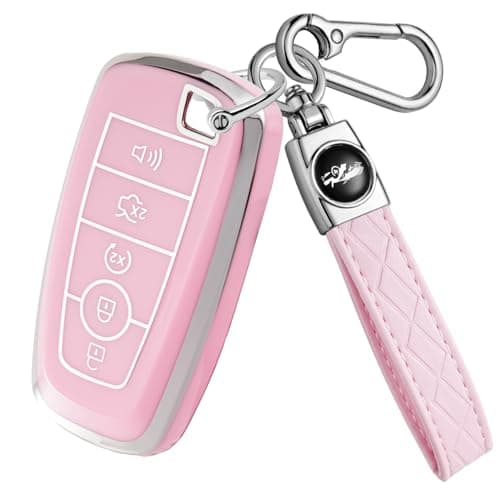 Cxopxoy Soft TPU for Ford Key Fob Cover with Keychain, Key Case Shell Full Protection for F150 F250 F350 Maverick Mustang Explorer Fusion Escape Edge Bronco Accessories, 2018-2026, Pink