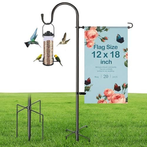 IVOODi Garden Flag Stand with Shepherd Hook Design, 48 Inch Heavy Duty 1/2 Inch Thick Metal Pole - Weatherproof Outdoor Yard Stake for 12x18 Flags & Solar Lights, Rust-Resistant Lawn Decor