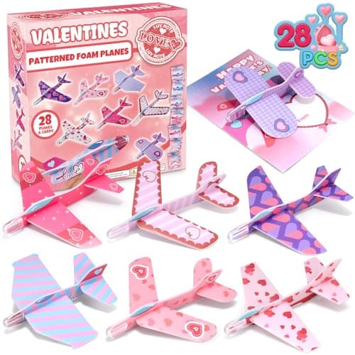 Laoyebaohao 28 Pack Valentines Day Cards for Kids School with Foam Airplane Valentines Day Gifts For Kids Valentines Exchange Prize Gifts Cards Boys Girl Airplane Valentines Party Favors