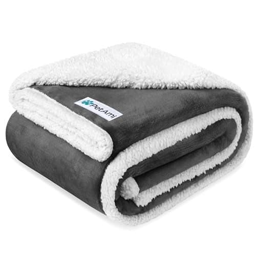 PetAmi Waterproof Dog Blanket for Couch, Large 60x40, Pee Proof Sherpa Fleece Reversible Pet Throw, Furniture Protector for Bed Sofa Kennel, Soft Washable Cover for Medium Dogs Cats, Grey