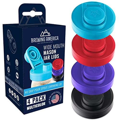 Mason Jar Lids Wide Mouth Plastic 4 packUSA MadeFlip Cap Screw Top Pour Spout Drink Hole Leakproof for Kerr and Ball Canning Jars Airtight for Drinks to Go and Controlled Pouring MultiColor
