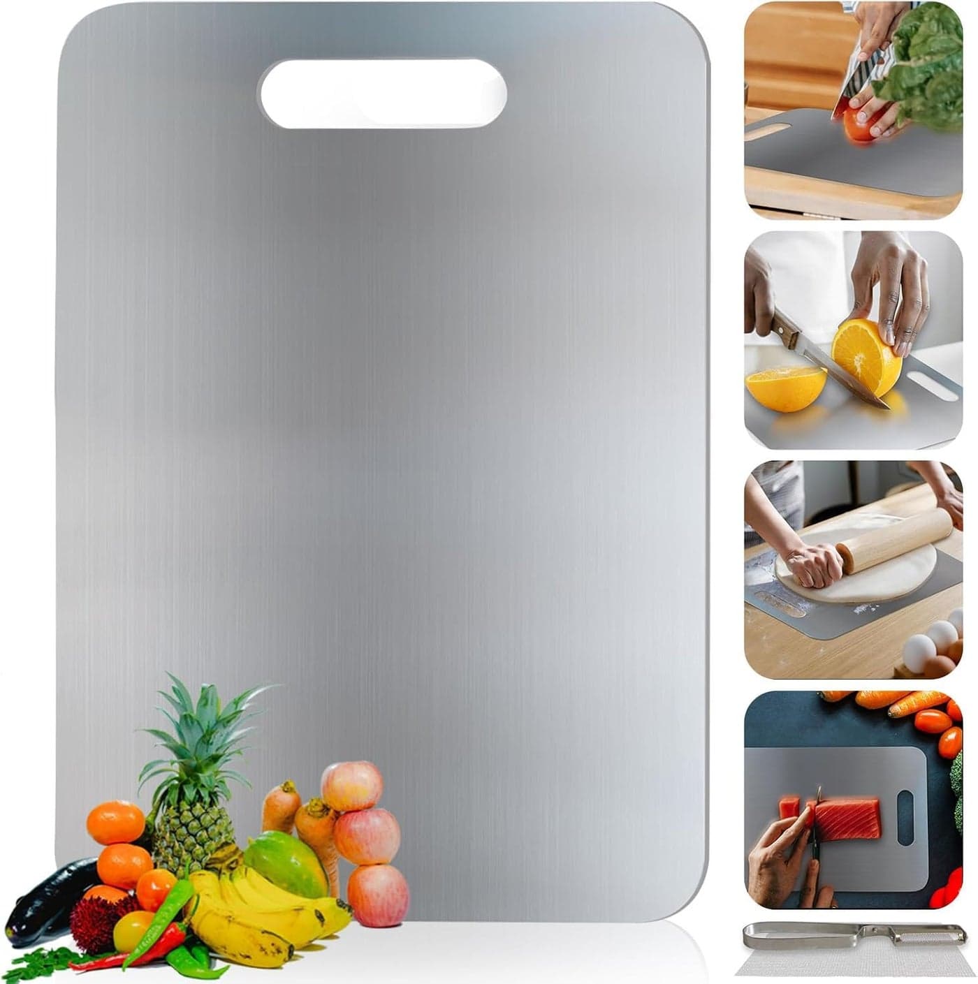Vasukie 304 Stainless Steel Chopping Board for Kitchen | Non Slip| Rust Proof | Easy to use| Round Edge| Heavy Duty Chopping Board Vegetable, Meats Vegetable Chopper Board Safe Durable (32CM*21CM)
