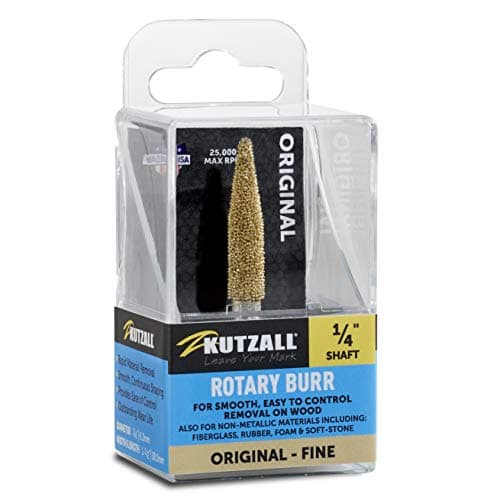 Kutzall Original Taper Rotary Burr, 1⁄4" Shaft, Fine - Wood Carving Bit for Bosch, DeWalt, Milwaukee. Abrasive Tungsten Carbide, 1⁄4" (6.3mm) Head Dia. X 1-1⁄2" (38.1mm) Length, T-14G
