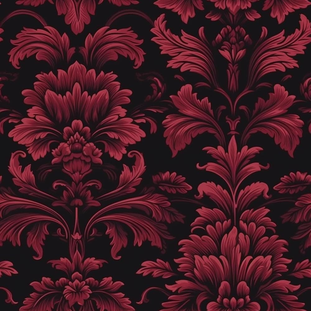 REDAMANCY Dark Black Red Damask Flowers Vintage Peel and Stick Wallpaper Stick on Contact Paper Vintage Wall Paper Easy Peel Off for nightstand Drawer Cabinet Renter