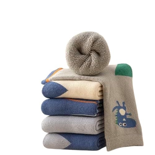 WKLOUYHE 5 Pairs Kids Boys Girl Thermal Calf Cotton Cute Animals Socks Baby Toddler Winter Warm Novelty Socks_Multicolour,6-8 Years