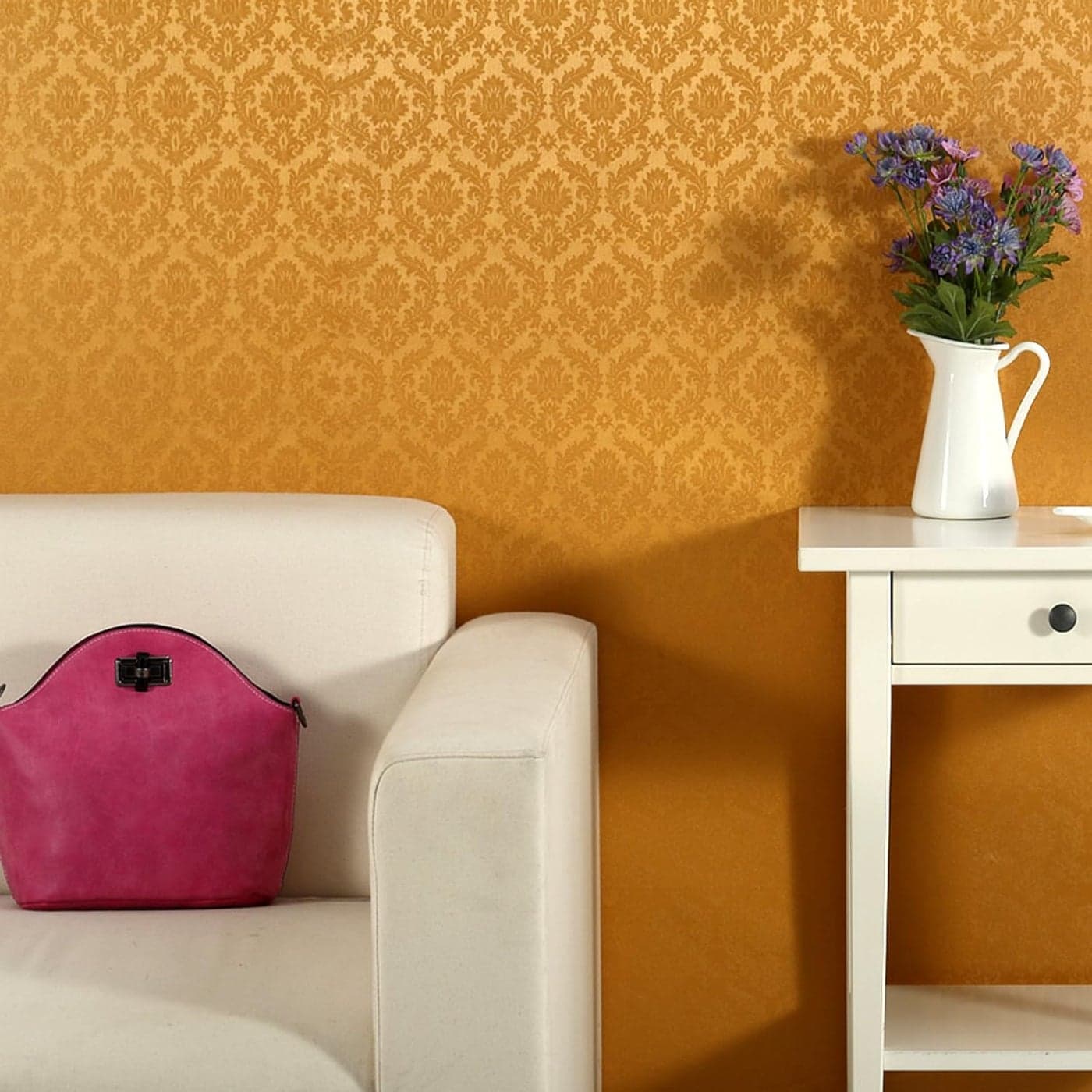 wolpin Wall Sticker Wallpaper Living Room (45 x 600 cm) Bedroom, Textured Embossed Decal Floral Home Decoration, DIY Self Adhesive, Gold Damask