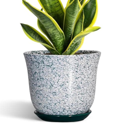 SUNPOTFOR Ceramic Pots for Plants - 8 Inch Plant Pot for Indoor Outdoor, Round Flower Pot with Drainage Hole and Saucer, Decorative Planters, Modern Planter, Patio Decor, House Warming Gift, Green