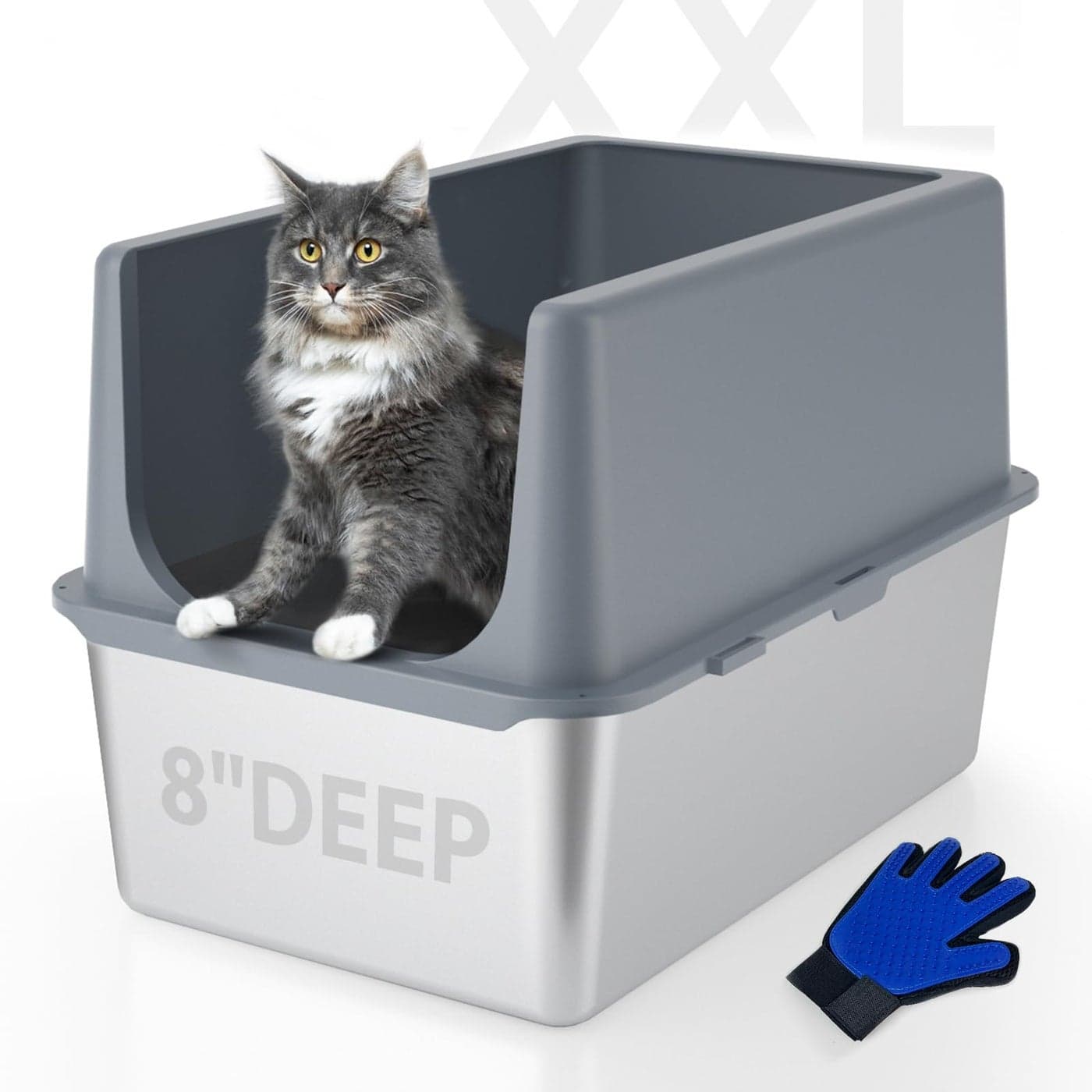 LIHONG Stainless Steel Litter Box with Lid XL Metal Cat Box for Indoor Cats Enclosure Cat Litter Pan for Large Cats NonSticky Large Kitty Litter Box AntiLeakage 235 X 155 X 16