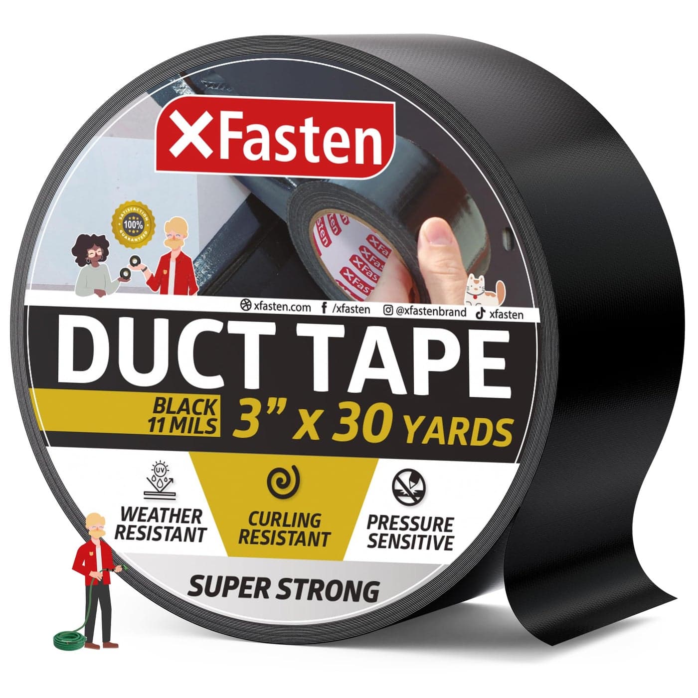 XFasten Super Strength Duct Tape, Black, 3" x 30 Yards, Indoor and Outdoor Duct Tape for School and Industrial Use- Waterproof and Weatherproof