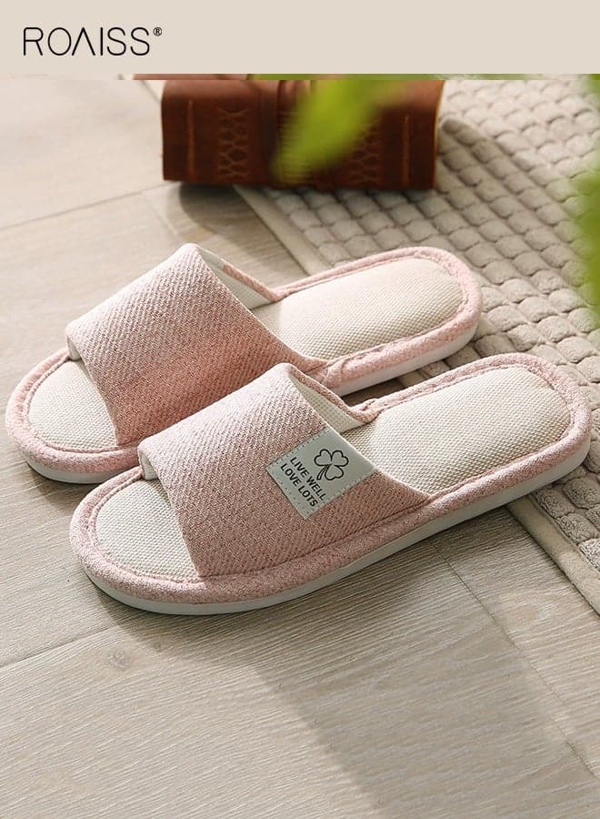 Home Slippers, Linen Anti-Slip Sweat-Absorbing Slippers, Unisex Couple's Indoor Shoes, All-Season Soft-Soled Slippers for Hardwood Floors, Pink