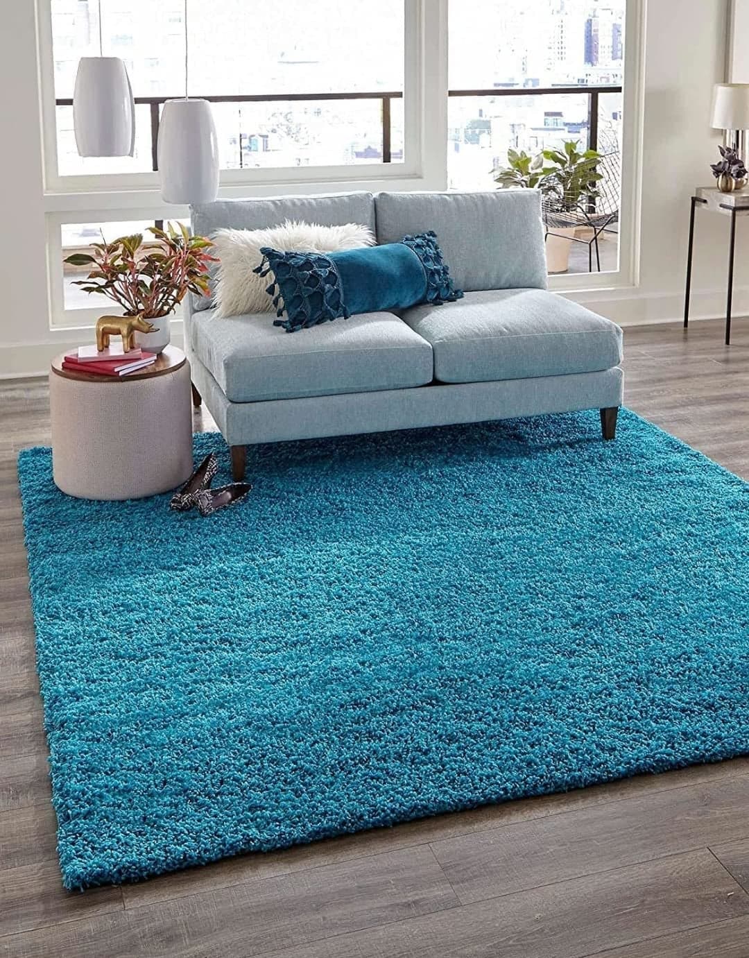 FRESH FROM LOOM Royal Heritage Edition Large 60 x 84 Inch Carpets for Home | Premium Shaggy Fur Rug Runner | Anti-Skid Bedroom Carpet |Premium Carpets for Living Area Office Sofa Room (5x7 feet),Blue