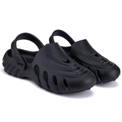 BERSACHE Mens Lightweight Stylish Clog Sole (Black), 6 UK