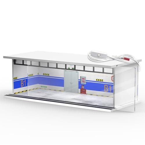 SAMYUCHO 164 Scale Diecast Display Case for Hot Wheels Matchbox Cars Toy Car Model Mini Garage with LED Light and Acrylic Cover Stackable Parking Lot Diorama Storage for Collection Present