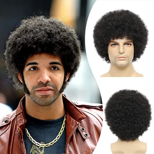 BCHR Afro Wig Men,70's Costumes for Men Heat Resistant Synthetic Disco Wig(Black,6 inch)