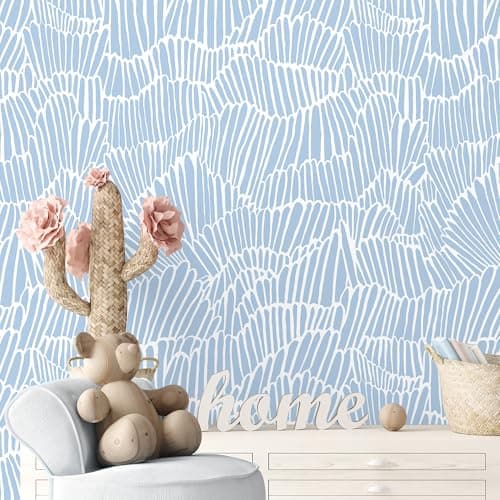 Guvana Blue Wallpaper Peel and Stick Modern Blue and White Contact Paper Coastal Wallpaper Boho Striped Removable Waterproof Wall Paper for Bathroom Laundry Living Room Accent Wall Decor 173787